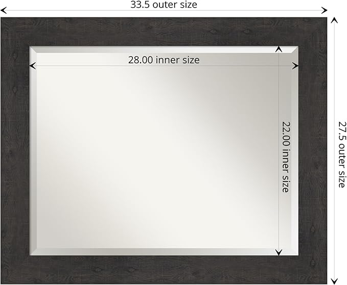 Amanti Art Brown Wall Mirror 28x34 Rustic Plank Espresso Rectangle Bathroom - Image 4