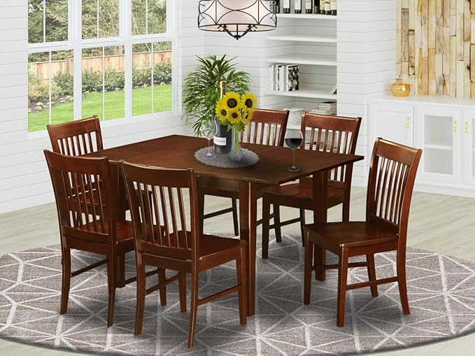 East West Furniture PSNO7-MAH-W 7 Piece Dining Table Set Consist of a Rectangle - Image 2