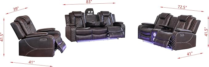 Ball & Cast Power Recliner Sofa Set Leather Reclining Sofa Set Living Room - Image 2