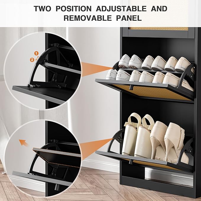 Rattan Shoe Cabinet 3-Tier, Narrow Shoe Cabinet - Image 4