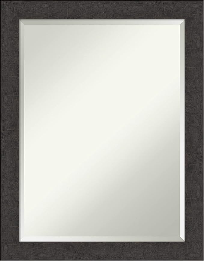 Amanti Art Brown Wall Mirror 28x22 Rustic Plank Espresso Narrow Rectangle by AmantiArt