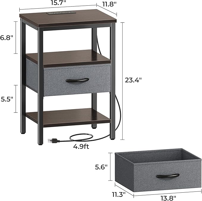SUPERJARE Nightstand Set of 2, Bed Side Tables - Image 3