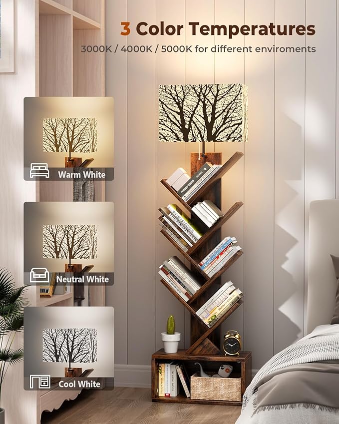 Tree Bookshelf with Light, 6 Tier Small Bookcase, Narrow Floor Standing Book - Image 4