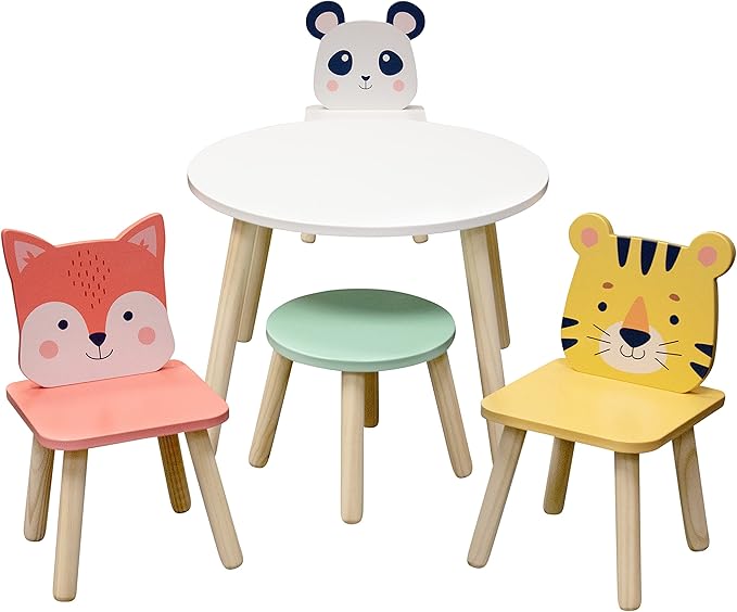 Kids Wooden Animal Table & Chair Set w 4 Seats- Tiger Panda & Fox Plus Adult - Image 7
