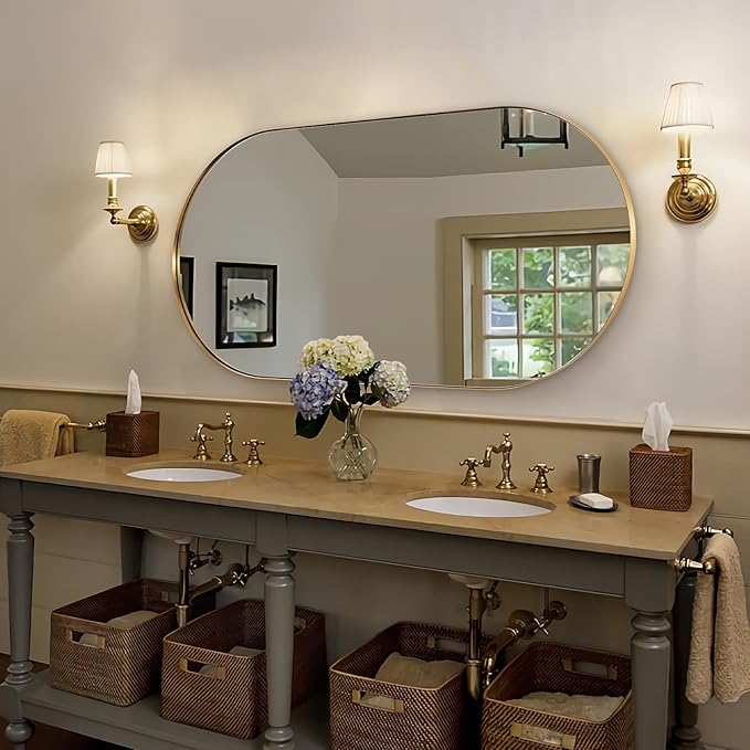 ANDY STAR Gold Bathroom Mirror 60 x 30 Inch, Full Length Mirror, Oval Vanity - Image 2