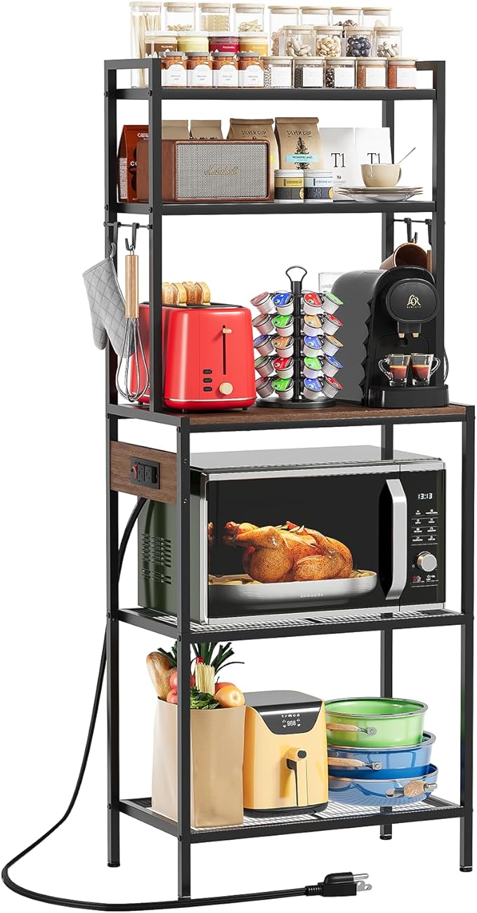 S1 Kitchen Bakers Rack with Power Outlet, Microwave Stand with Storage 5-Tiers by Roxibelt