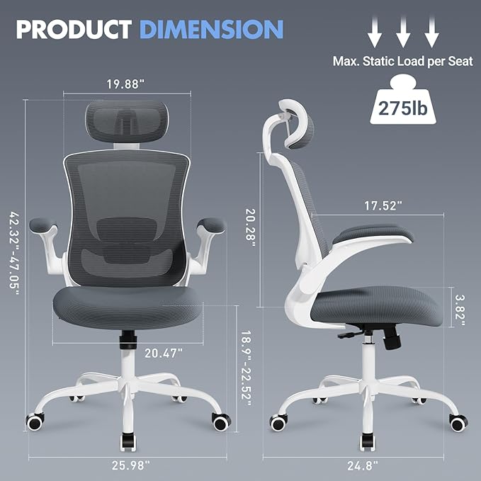 Ergonomic Office Chair with Adjustable Lumbar Support & Headrest, High Back - Image 3