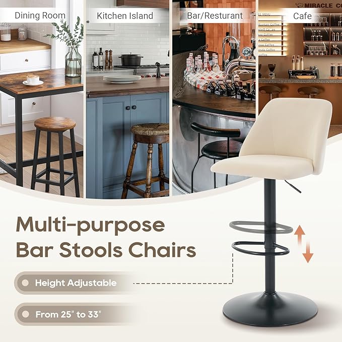 COLAMY Bar Stools Set of 6, Modern Swivel Bar Chairs, Adjustable Upholstered - Image 11