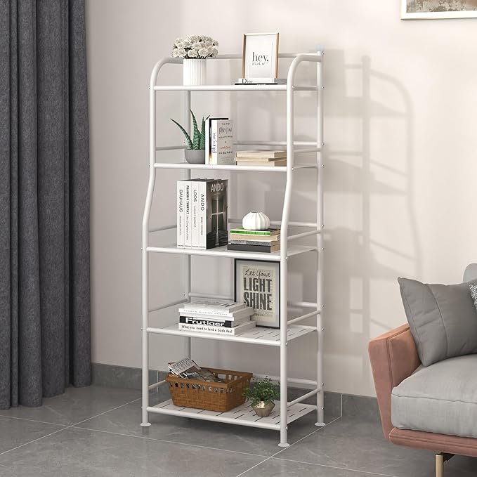 5 Tier Metal Shelf Storage Shelves Living Room Bookshelf Bathroom Corner - Image 4