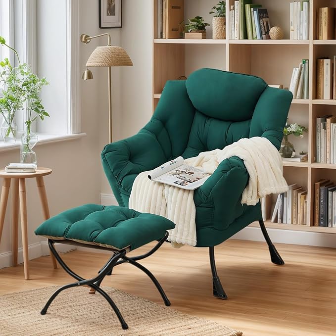 Lazy Chair with Ottoman, Large Modern Lounge Accent Chair with Armrests and - Image 3