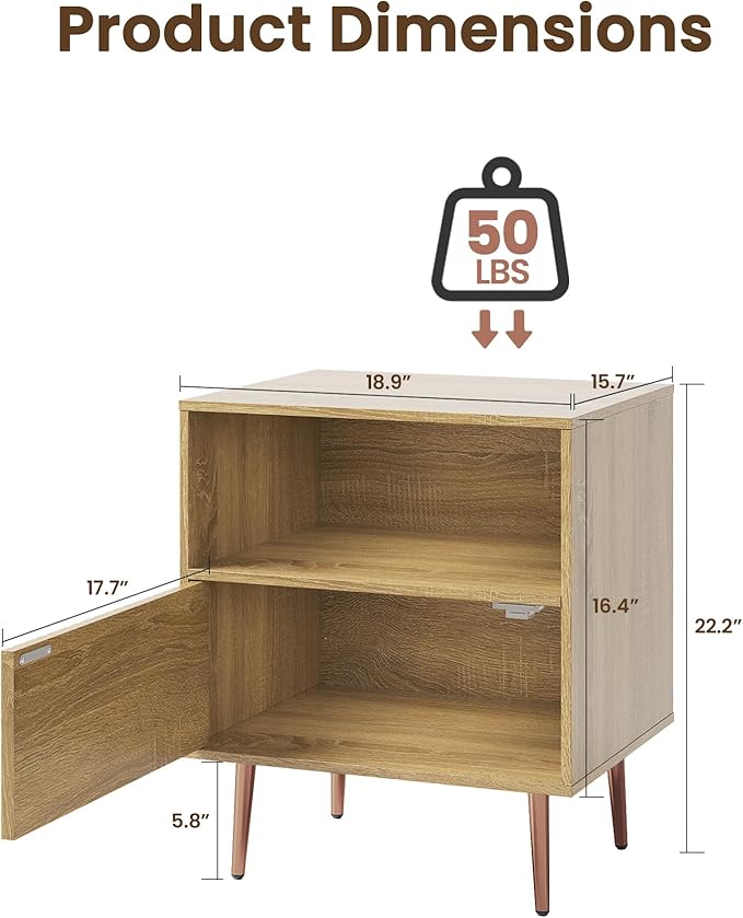 Wood Night Stand Set 2, Modern Bedside Table - Image 2