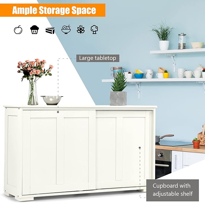 Costzon Sideboard Buffet Cabinet, Wooden Kitchen Storage Cabinet - Image 4