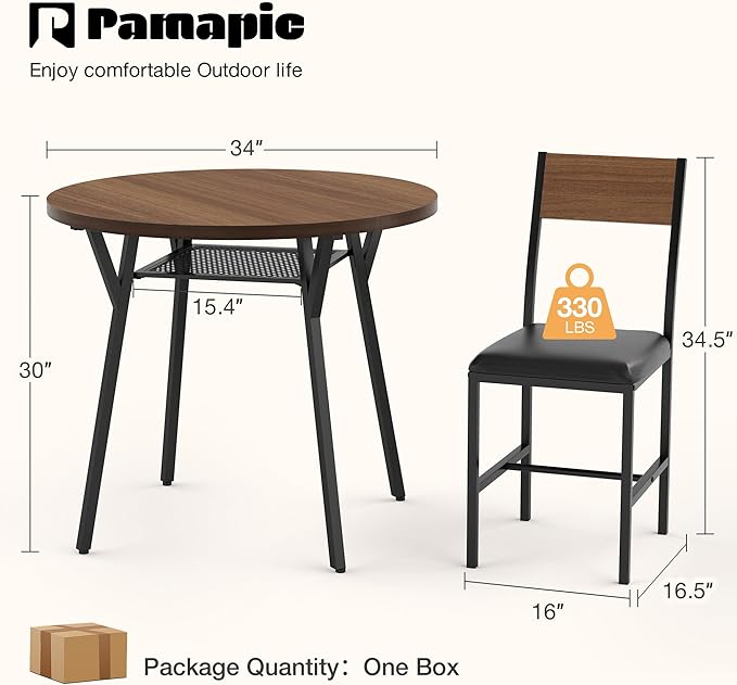 Pamapic Round Dining Table Set for 4, Kitchen Table and Chairs for 4, Dining - Image 8