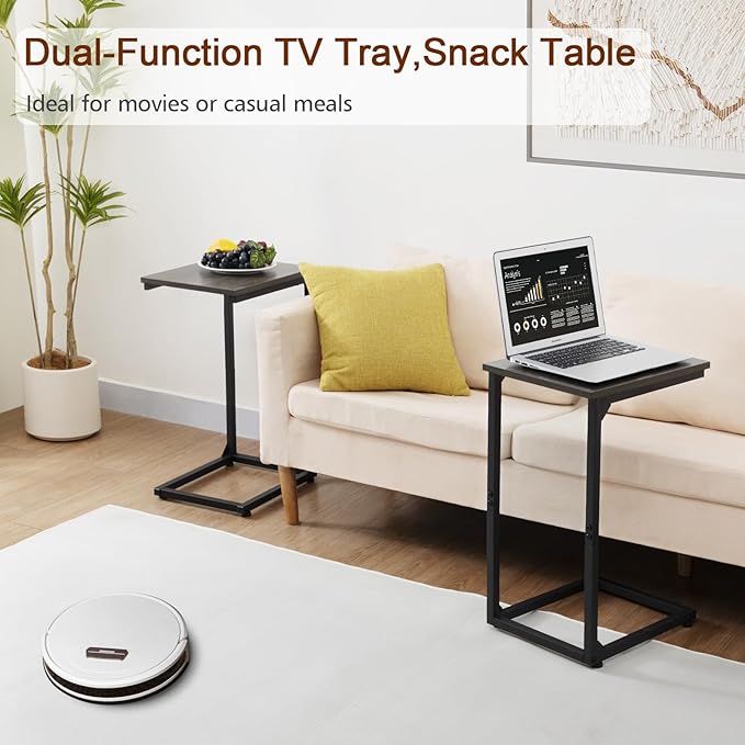 AMHANCIBLE C Shaped End Table Set of 2, Couch Tables That Slide Under, TV Tray - Image 7