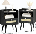 End Table Set of 2 with Charging Station, Diamond Décor Nightstands Set of 2 by AGDULL