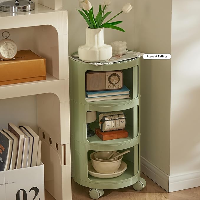 Round Nightstand with 3 Drawers, Modern Style Side Table - Image 2