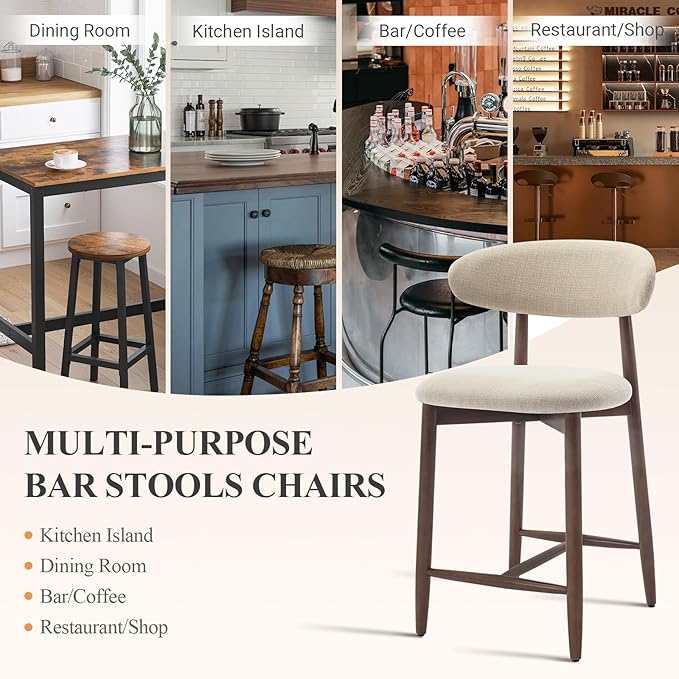 COLAMY Bar Stools with Back, Counter Height Bar Stools, Upholstered Counter - Image 5
