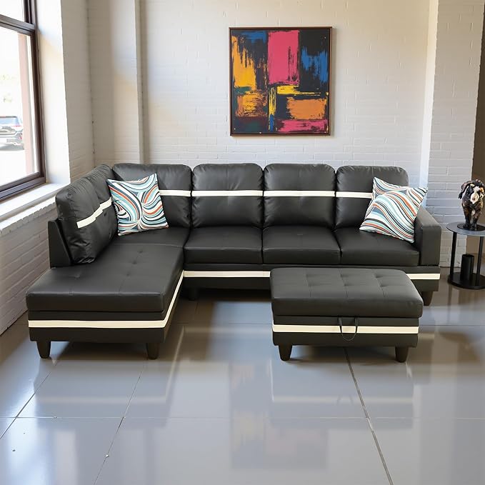 L Shaped Couch PU Leather Sectional Couch Upholstered 3 Pieces Sofas by LynginsCreativeLife