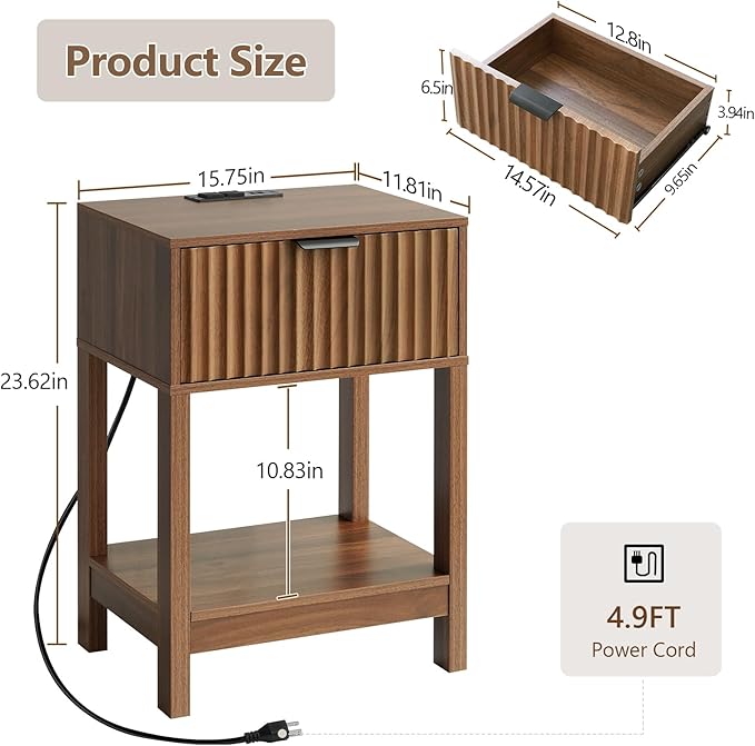 Night Stand Set 2, Fluted Nightstand - Image 2