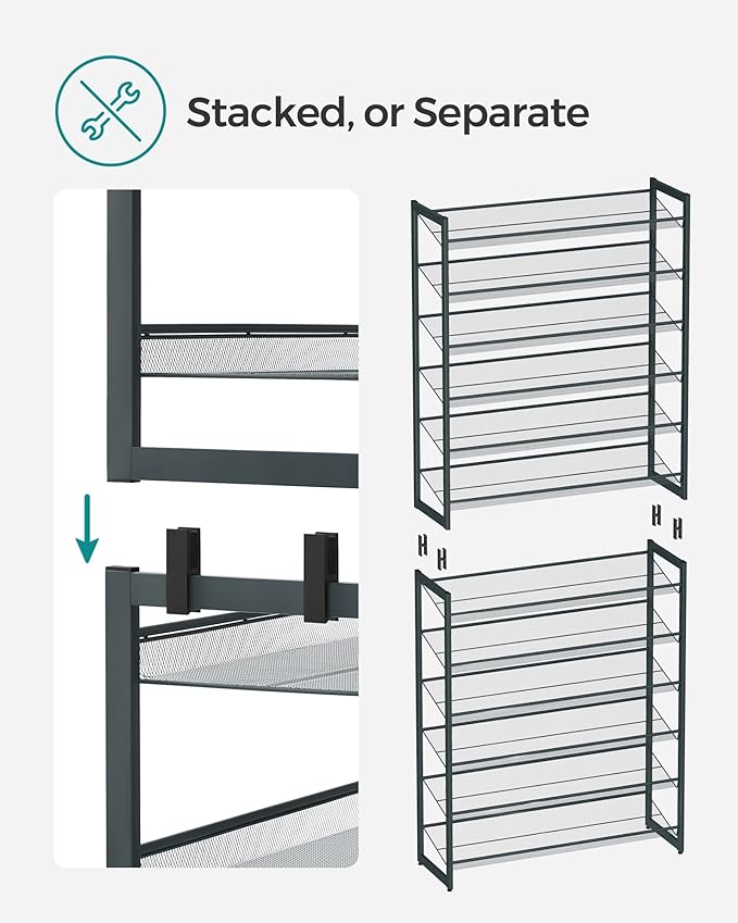 SONGMICS 12-Tier Stackable Shoe Shelf Set, Metal Shoe Storage - Image 6