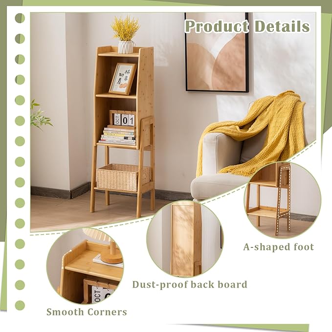 3 Tier Bamboo Bookcase, Classical Modern Bookshelf, Dispaly Shelves, Bamboo - Image 5