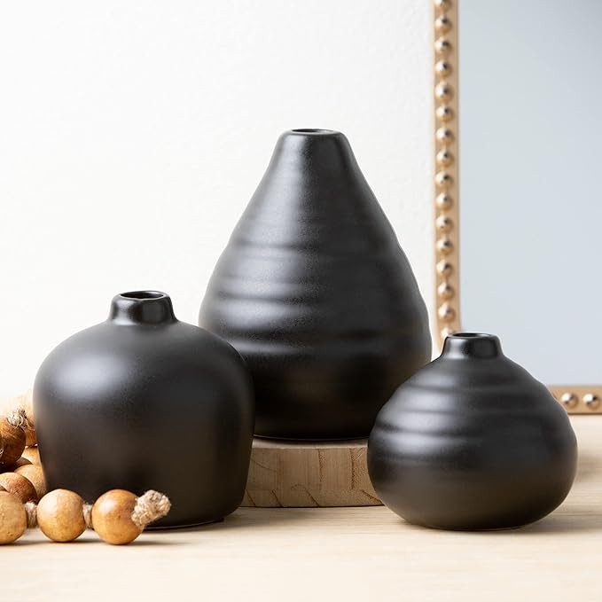 Sullivans Ceramic Vase Set- 3 Small Matte Black Vases, Modern Home Décor - Image 4