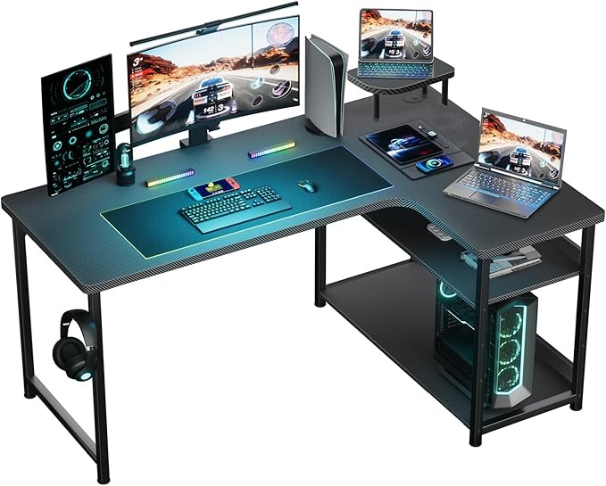 GTRACING L Shaped Gaming Desk, Carbon Fiber Style Computer Desk Compatible by GtracingDirect