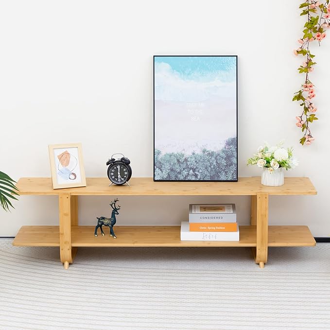 HollyHOME Bamboo TV Stand with Storage - Image 8