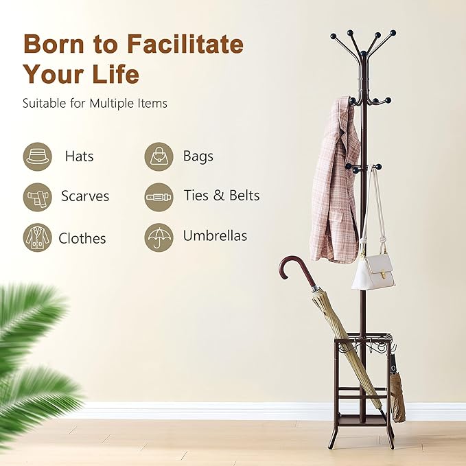 Hoctieon Coat Rack Freestanding, Coat Tree - Image 8