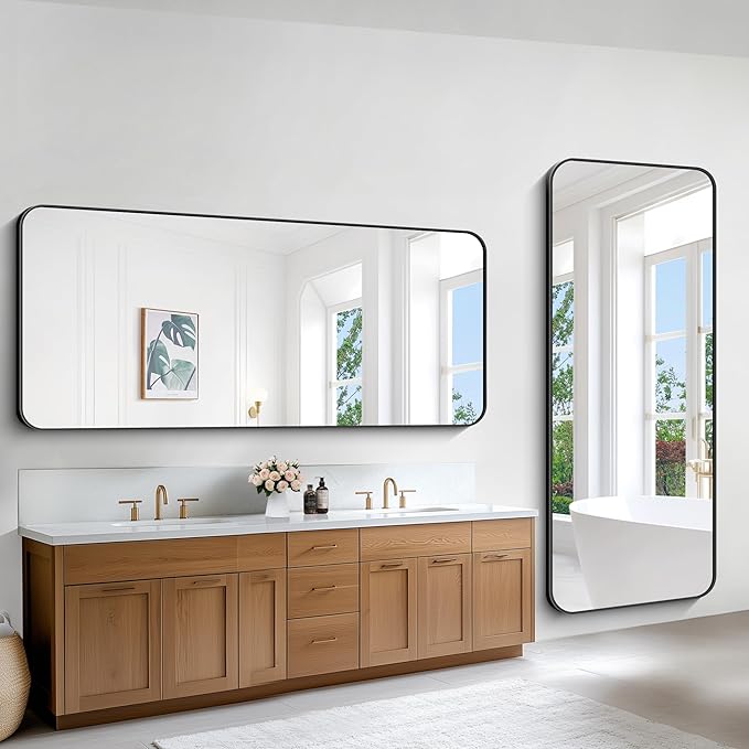 Large Bathroom Mirror, 72x30 inch Black Rectangle Mirror, Metal Frame - Image 6