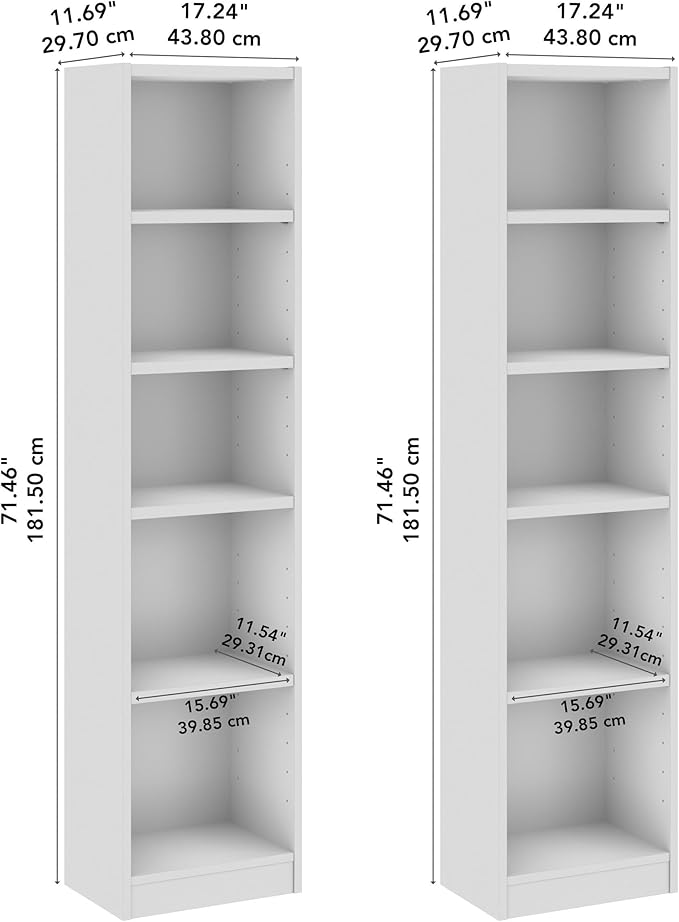 Bush Furniture Universal 17W Narrow 5 Shelf Bookcase in White - Image 3