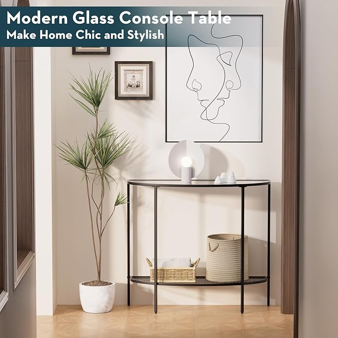 SAYGOER Glass Half Moon Console Table 2 Tier Narrow Entryway Table - Image 7