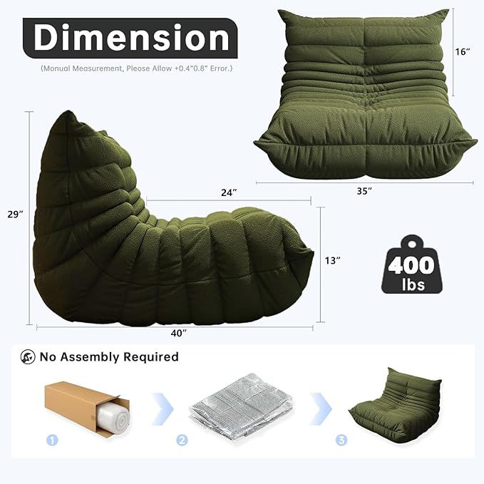 Bean Bag Chairs for Adults, BeanBag Reading Chair Memory Foam Couch, Floor - Image 2