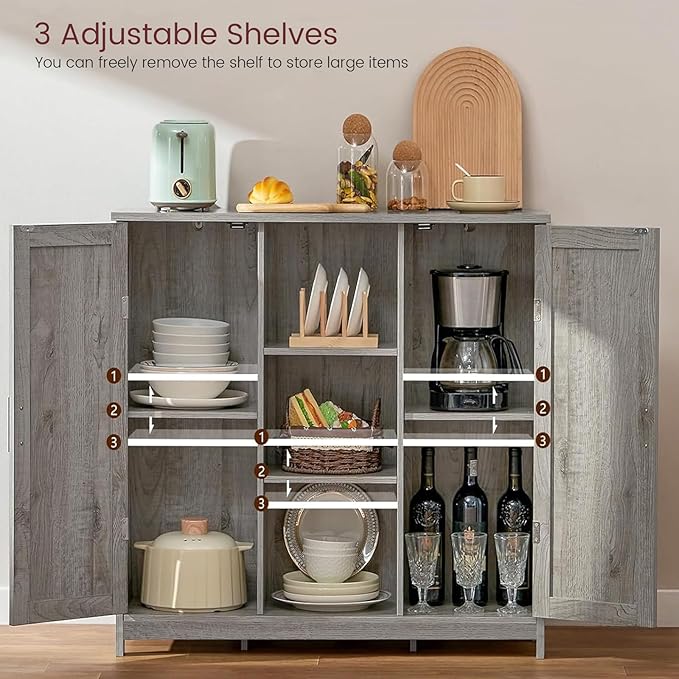 Iwell Storage Cabinet with 2 Doors and 4 Adjustable Shelves, Buffet Cabinet - Image 4
