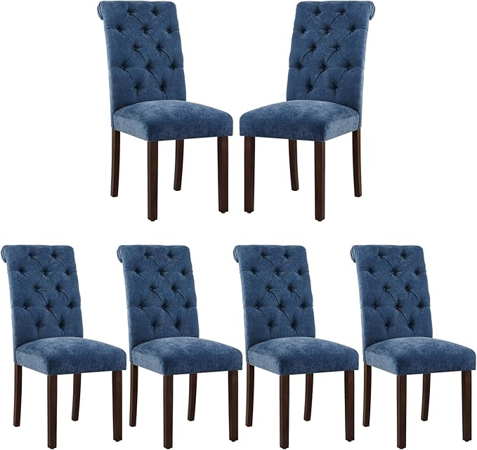 COLAMY Button Tufted Dining Chairs Set of 6, Parsons Upholstered Fabric Dining by COLAMYINC