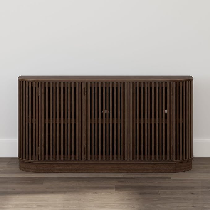 Plank+Beam Contour Wood TV Stand, Three Door Solid Wood Entertainment Console - Image 10