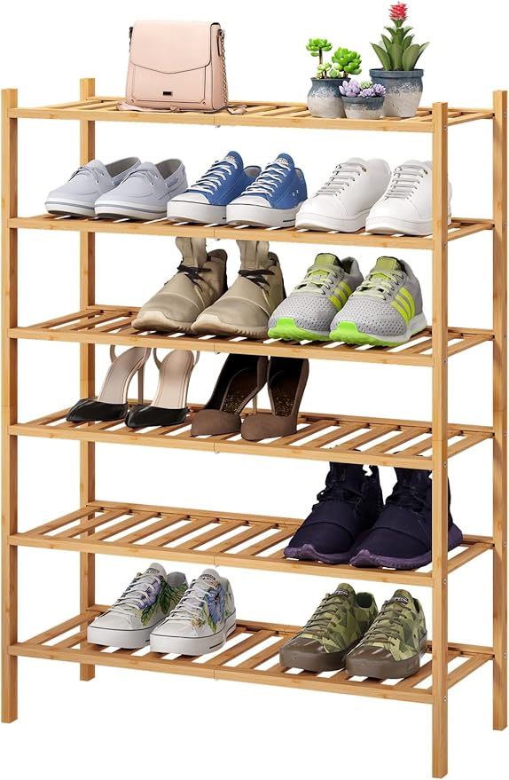 6-Tier Bamboo Shoe Rack for Entryway, Stackable | Foldable | Natural, Shoe by VIEWCARE