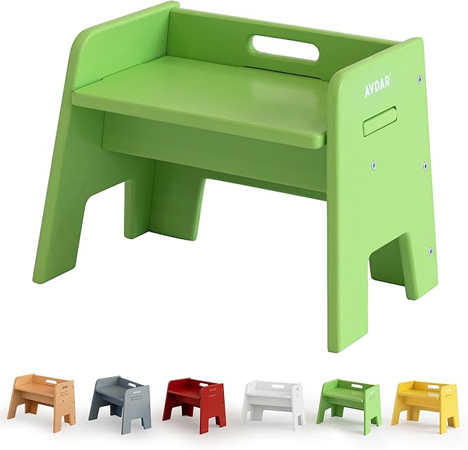 Wooden Step Stool for Kids, 14” One Step Stool for Toddlers, Heavy Duty Non-tip by AVDAR