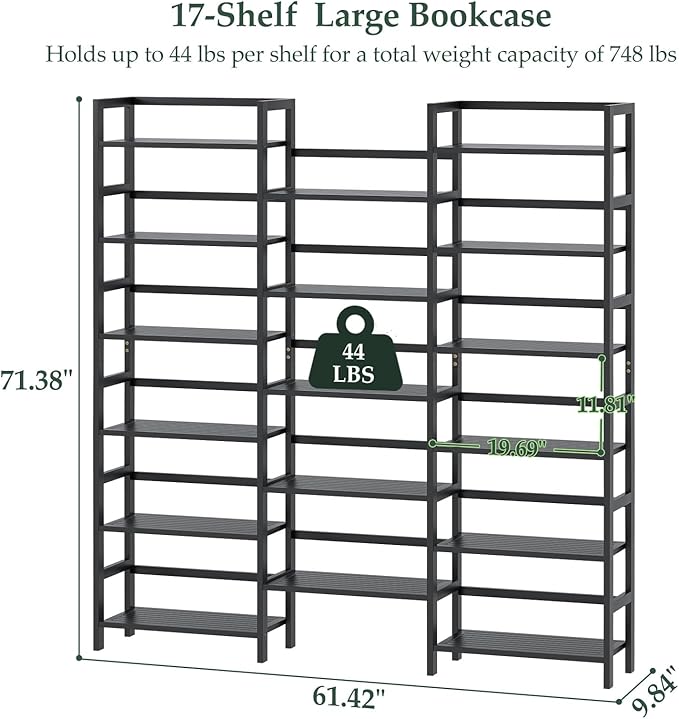 Homykic Bamboo Triple Wide Shallow Bookshelves and Bookcases, 6-Tier 6ft Tall - Image 3