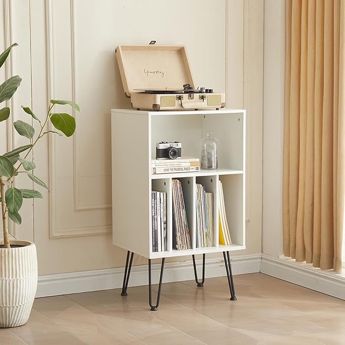 Record Player Stand with Vinyl Storage, Cabinet Holds Up to 150 Albums by Leesingdo