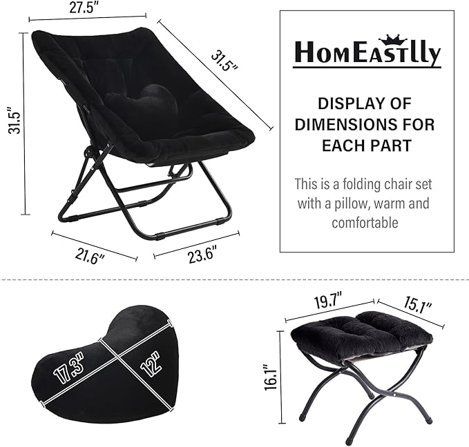 Comfy Saucer Chair with Ottoman, Oversized Folding Faux Fur Chair Soft Furry - Image 2