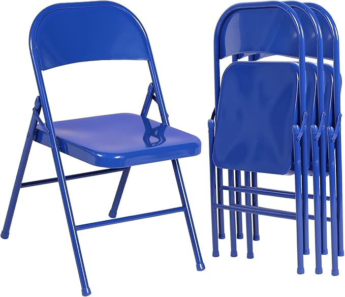 VECELO Metal Folding Chairs 4 Pack, Double Hinged Steel Frame Easy by VECELO