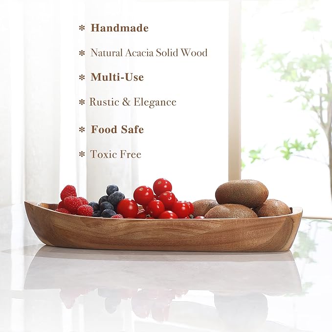 Lucky Boat Serving Tray, Acacia Solid Wood Boat Shape Plate - Image 8