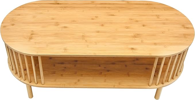 VaeFae Oval Coffee Table, Bamboo Coffee Table - Image 6