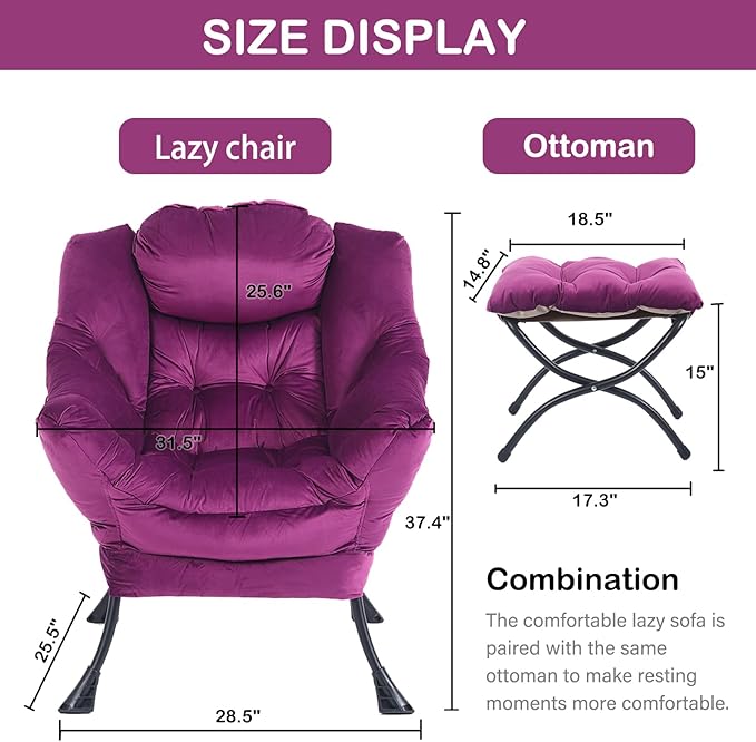 LITA Lazy Chair with Ottoman, Modern Accent Leisure Upholstered Sofa Chair - Image 3