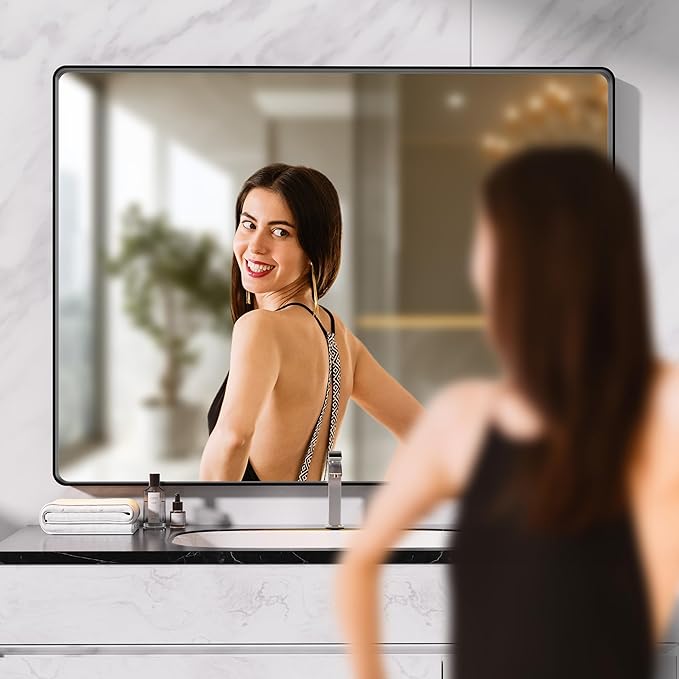 Hasipu Black Bathroom Mirror for Wall, 60 x 36 Inch Metal Framed Bathroom - Image 3