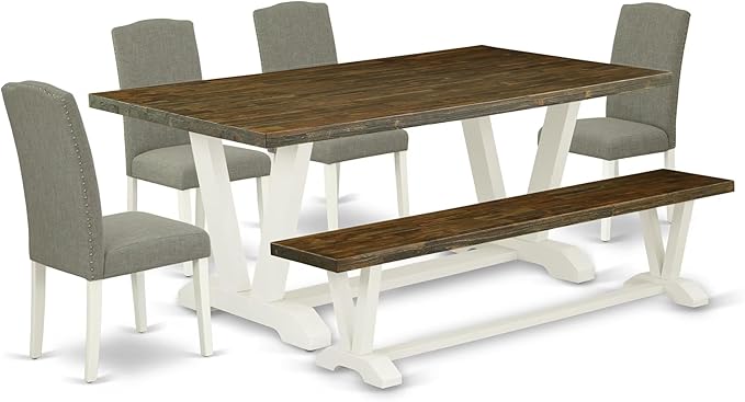 East West Furniture V077EN206-6 6 Piece Dinette Set Contains a Rectangle Dining by EastWestFurniture