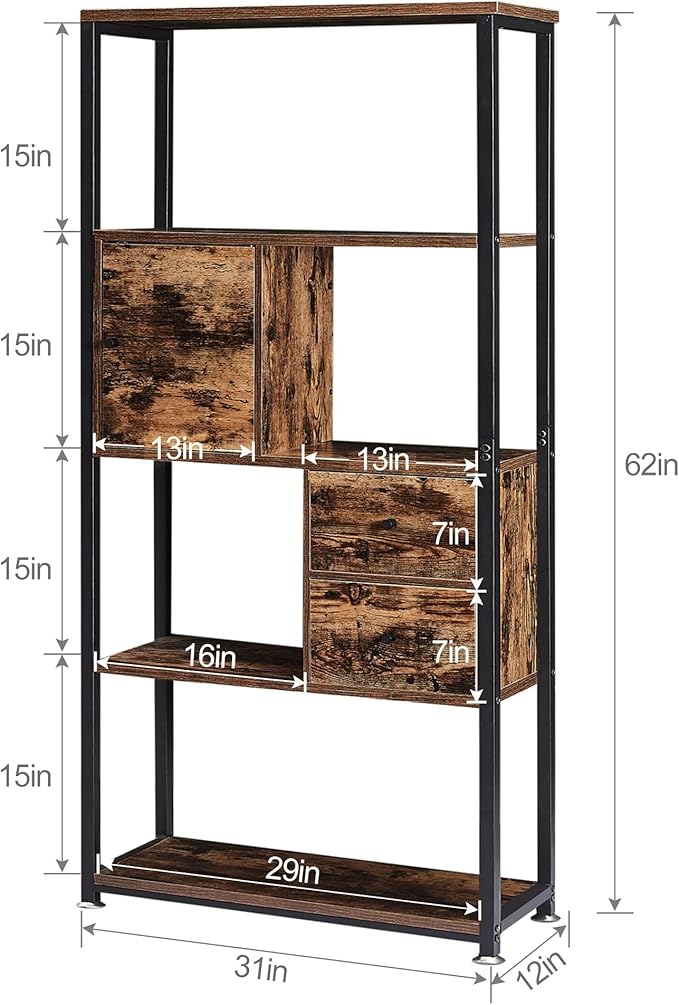 VECELO 5-Tier Bookshelf, Bookcase - Image 2