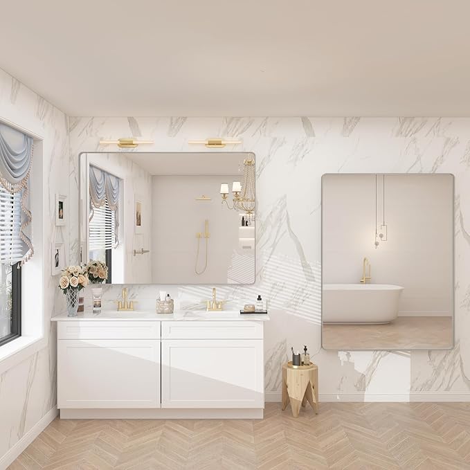 48x40 Silver Bathroom Mirrors for Vanity, Brushed Nickel Metal Silver Framed - Image 6