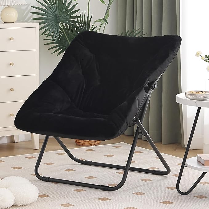 Saucer Chair, Comfy Bedroom Chairs, Oversized Folding Faux Fur Chair, Foldable by Furlide
